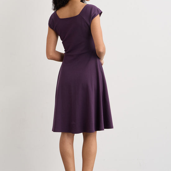 womens organic pima cotton ballet neck dress - eggplant purple - fair indigo fair trade ethically made