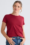 womens organic 100% cotton crew neck t-shirt - bonfire red - fair indigo fair trade ethically made
