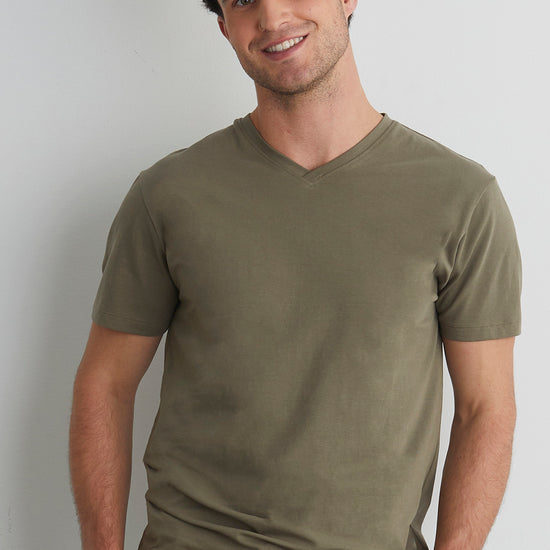 mens organic blend v neck t shirt- fatigue green - fair trade ethically made