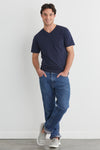 mens organic blend v neck t shirt- midnight navy blue - fair trade ethically made
