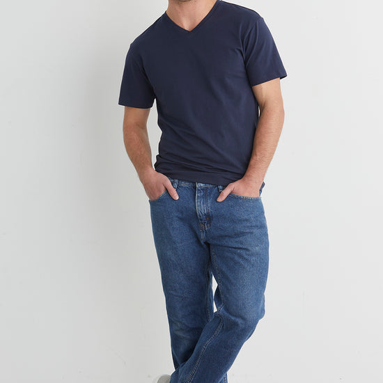 mens organic blend v neck t shirt- midnight navy blue - fair trade ethically made