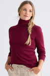 womens organic pima cotton knit turtleneck -wine burgundy - fair indigo fair trade ethically made
