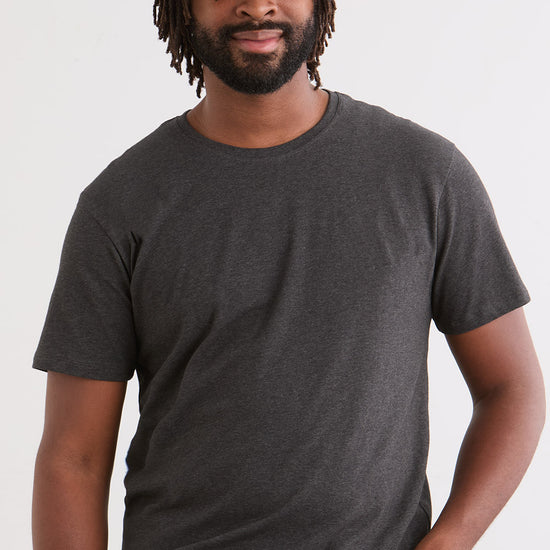 mens organic cotton blend crew neck t-shirt - dark charcoal heather grey - fair indigo fair trade ethically made
