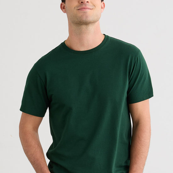mens organic crew neck tee - dark pine green - fair indigo fair trade ethically made