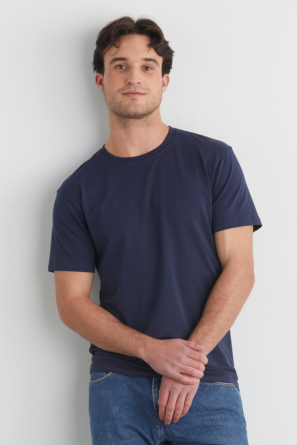 mens organic cotton crew neck t-shirt - midnight navy blue - fair indigo fair trade ethically made
