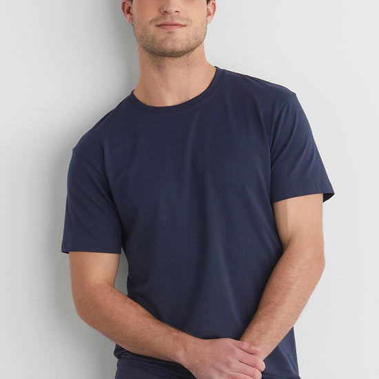 mens organic cotton crew neck t-shirt - midnight navy blue - fair indigo fair trade ethically made