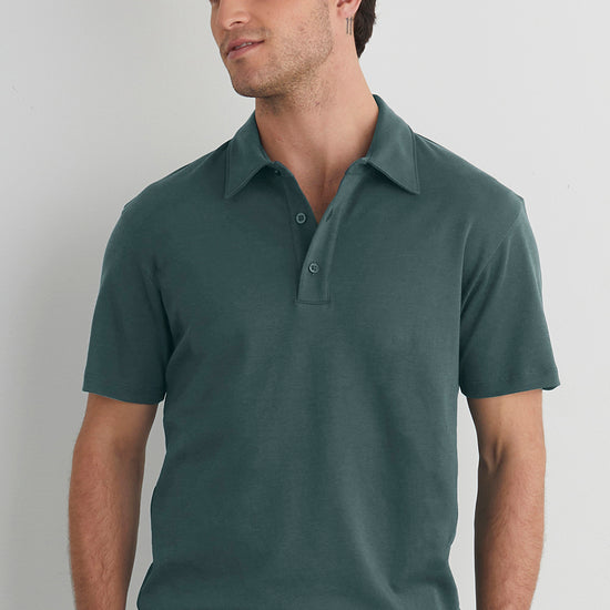 mens 100% organic cotton luxe polo - balsam green - fair indigo fair trade ethically made
