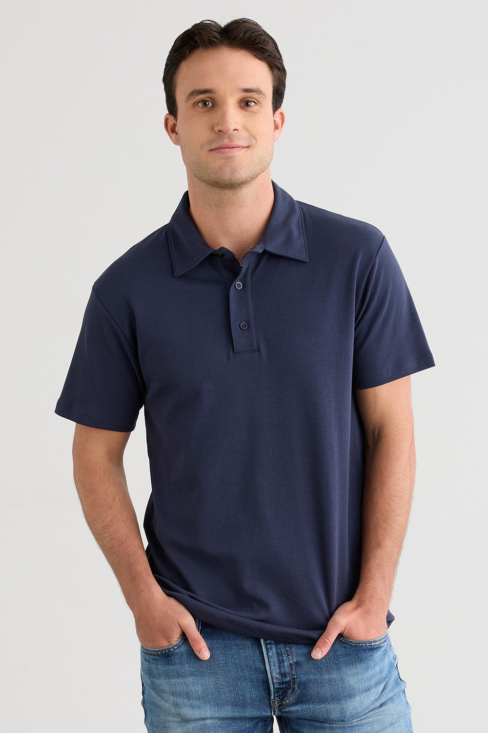 mens organic all cotton luxe polo - midnight navy blue - fair indigo fair trade ethically made