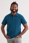 mens organic all cotton luxe polo - peacock teal blue - fair indigo fair trade ethically made