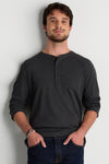 mens organic pima cotton long sleeve henley- dark charcoal heather grey - fair trade ethically made