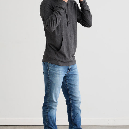 mens organic all cotton hoodie dark charcoal heather grey - fair indigo - fair trade - ethically made