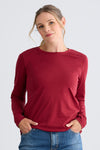 womens organic all cotton relaxed long sleeve crew neck t-shirt- bonfire red - fair trade ethically made