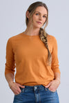 womens 100% organic cotton relaxed long sleeve crew neck tee -tomato cream orange - fair trade ethically made