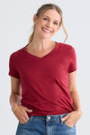 womens organic cotton relaxed v-neck t-shirt - bonfire red - fair indigo - ethically made fair trade