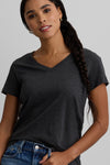 womens organic cotton relaxed v-neck t-shirt - charcoal heather grey - fair indigo - ethically made fair trade