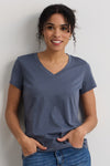 womens 100% organic cotton relaxed v-neck t-shirt - slate blue- fair indigo - ethically made fair trade