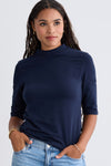 womens organic cotton half sleeve mock neck t shirt - dark navy blue - fair indigo fair trade ethically made