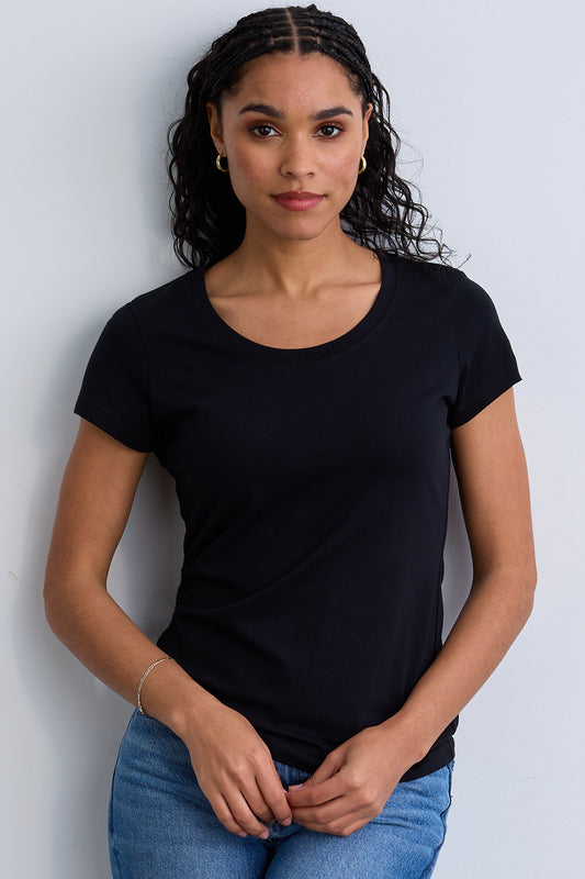 womens organic cotton slim fit scoop neck tee - white - fair indigo - fair trade
