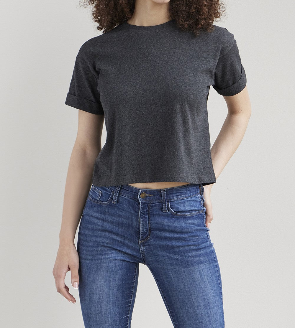 womens 100% organic pima cotton crop t-shirt- dark chargoal grey - fair trade ethically made