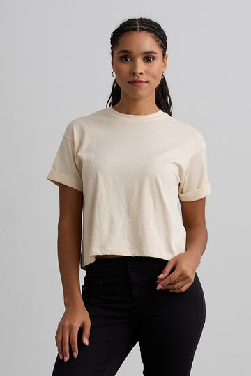 womens 100% organic cotton relaxed crop t-shirt- undyed natural beige - fair trade ethically made