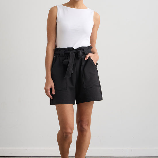 organic french terry high waist short - black - fair indigo -fair trade - ethically made