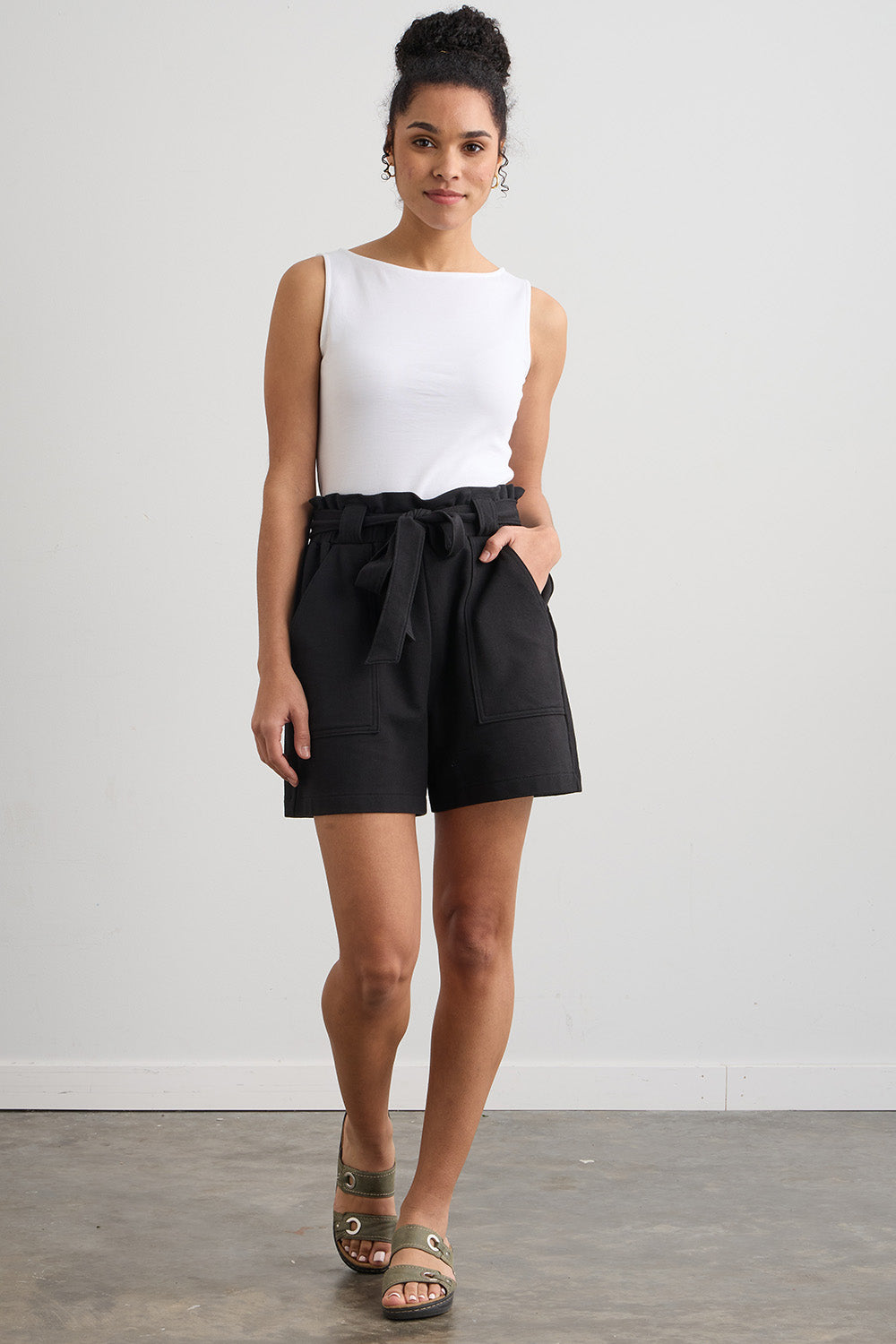 organic french terry high waist short - black - fair indigo -fair trade - ethically made
