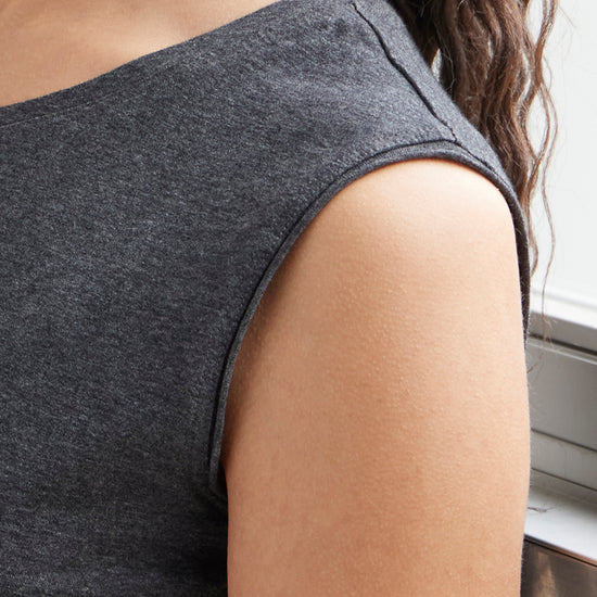 womens organic all cotton sleeveless tee - dark charcoal heather - ethically made - fair trade clothing - fair indigo