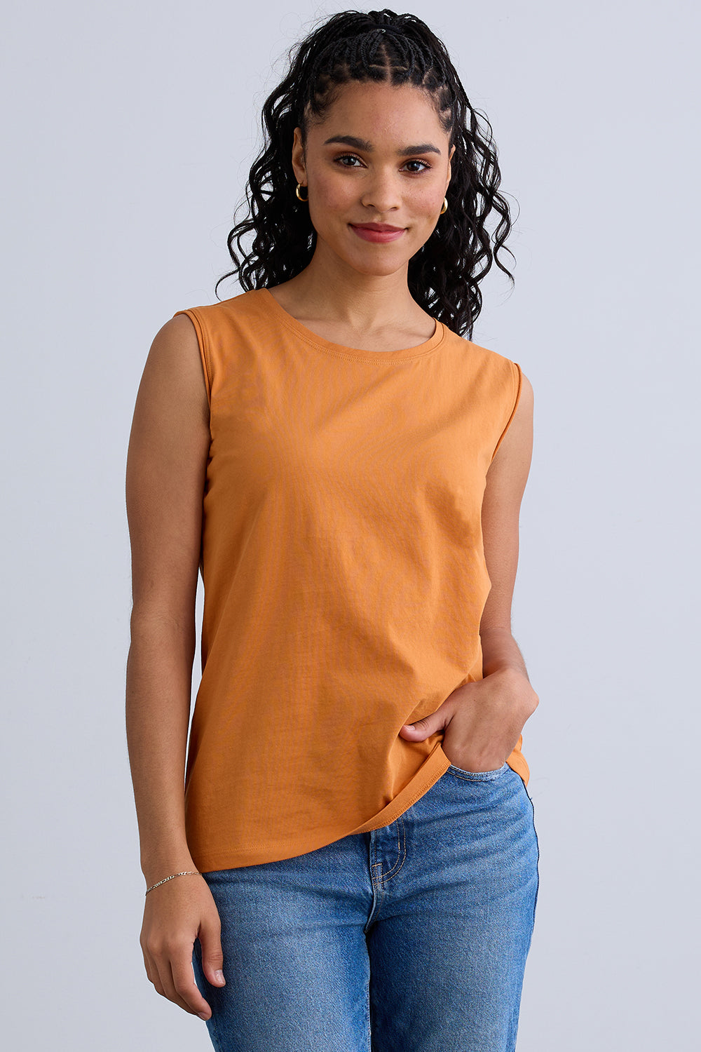womens organic cotton sleeveless tee - tomato cream - ethically made - fair trade clothing - fair indigo