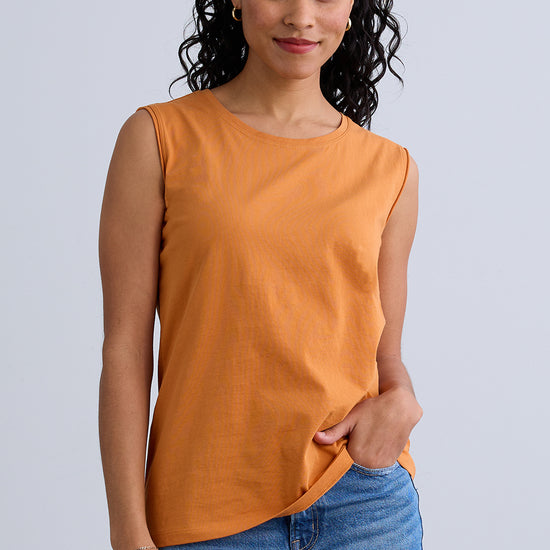 womens organic cotton sleeveless tee - tomato cream - ethically made - fair trade clothing - fair indigo