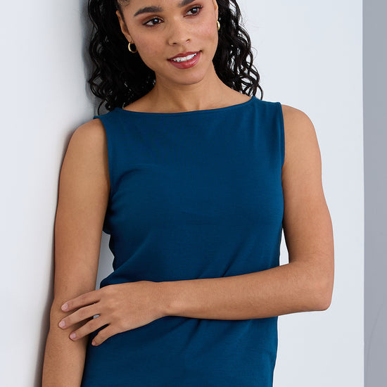 womens 100% organic cotton luxe sleeveless boat neck tee - eggplant purple - fair indigo fair trade ethically made