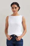 womens organic cotton luxe sleeveless boat neck tee - white - fair indigo fair trade ethically made