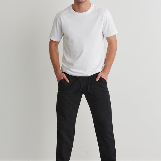 mens organic french terry jogger pants - black - fair indigo fair trade ethically made
