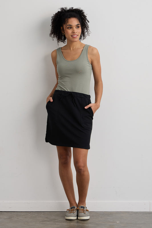 organic cotton mini skirt with pockets - black - fair indigo -fair trade - ethically made