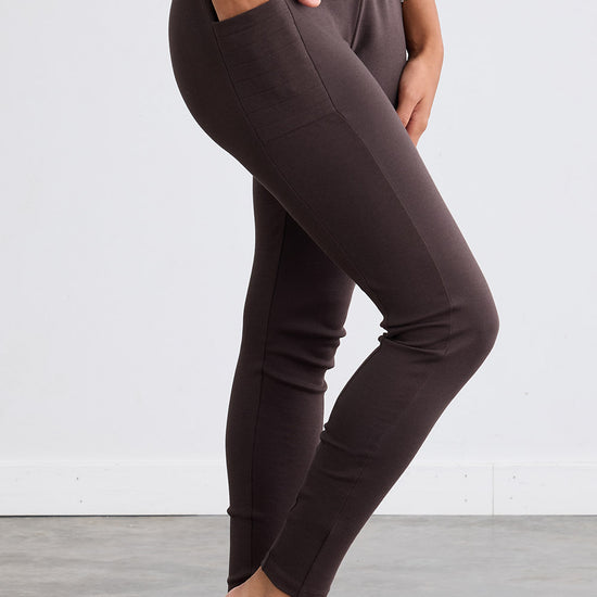 womens 100% organic all-cotton pocket leggings - dark chocolate brown - fair indigo fair trade ethically made