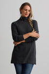 womens organic cotton luxe mock neck tunic dark charcoal heather - fair indigo ethically made