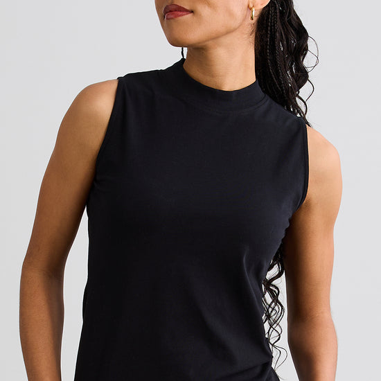 womens organic cotton sleeveless mock neck tee - black - fair indigo fair trade ethically made