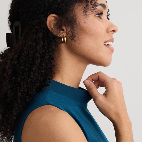 womens organic cotton sleeveless mock neck tee - peacock blue - fair indigo fair trade ethically made