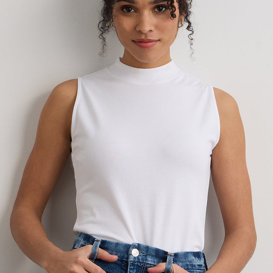 womens organic cotton sleeveless mock neck tee - white - fair indigo fair trade ethically made