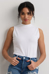 womens organic cotton sleeveless mock neck tee - white - fair indigo fair trade ethically made