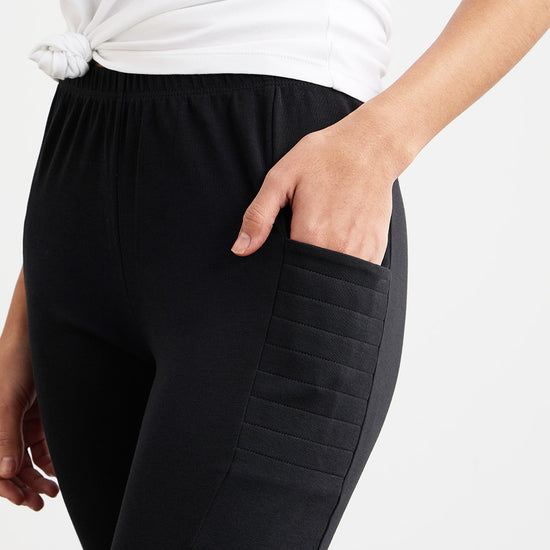 womens organic all-cotton capris pocket leggings - black - fair indigo fair trade ethically made