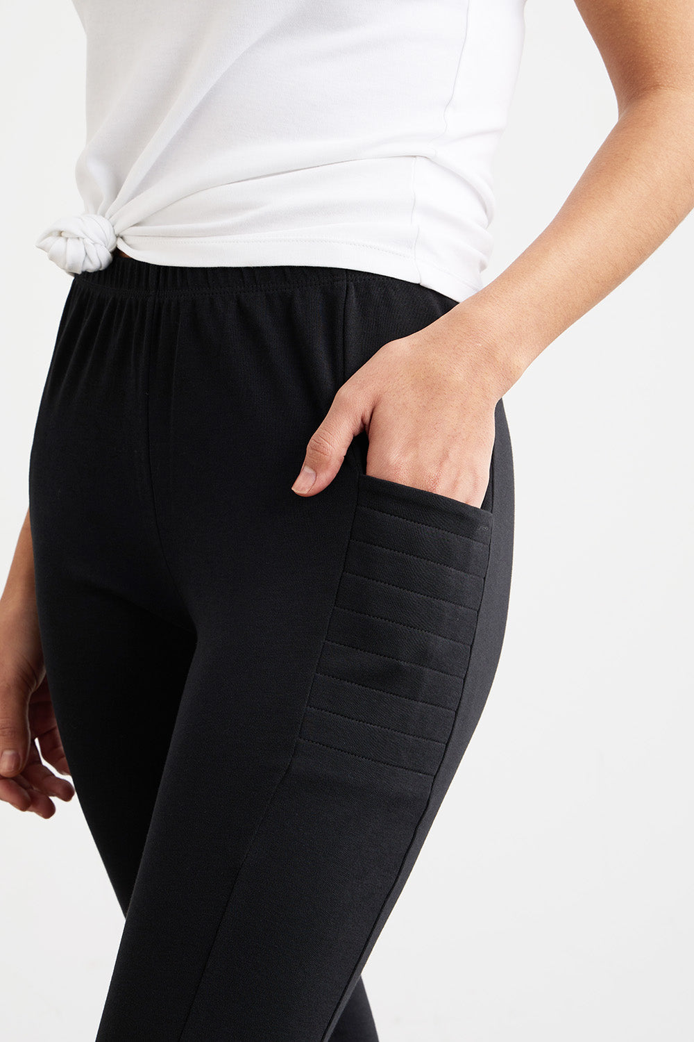 womens organic all-cotton capris pocket leggings - black - fair indigo fair trade ethically made