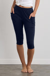 womens organic all-cotton capris pocket leggings - midnight navy blue - fair indigo fair trade ethically made