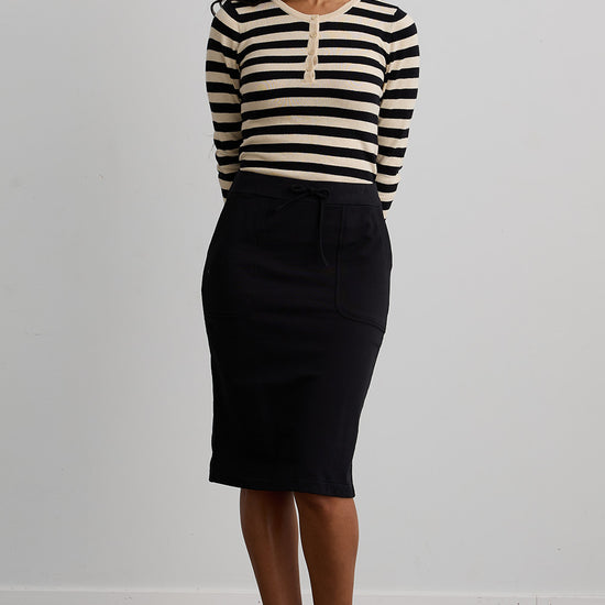 womens organic sweat skirt with pockets - fair indigo-ethically made