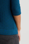 womens 100% organic cotton elbow sleeve boat neck sweater - peacock blue - fair indigo ethically made