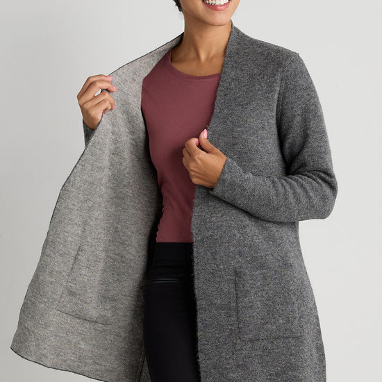 fair trade baby alpaca sweater cardigan jacket reversible top grey gray fair indigo organic ethically made