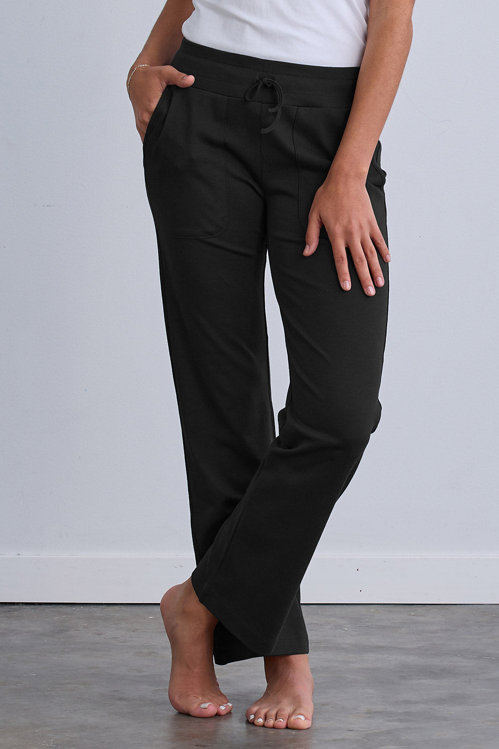 womens 100% organic cotton lounge pants with pockets - black - ethically made fair trade clothing - fair indigo