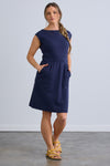 womens organic cotton cap sleeve pocket dress navy blue - fair indigo