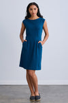 womens organic cotton cap sleeve pocket dress - fair indigo