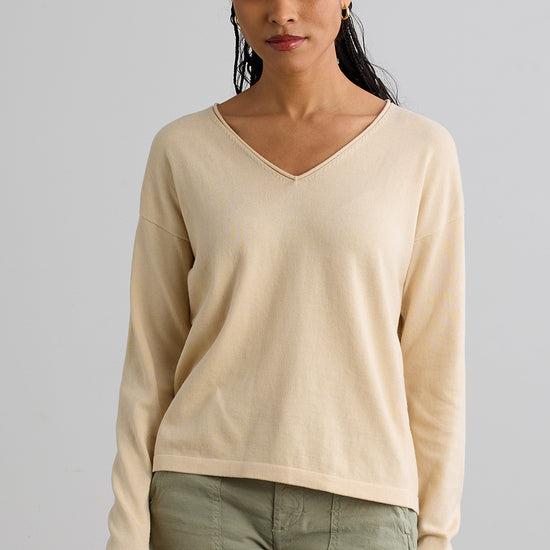 womens relaxed fit organic v-neck sweaters - dye free - undyed - fair indigo ethically made