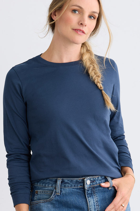 Women's Ultra 100% Organic Cotton Relaxed Long Sleeve Crew Neck T-Shirt